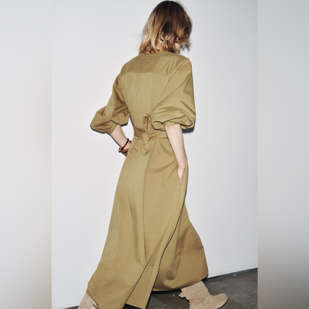 ZARA Belted cotton poplin shirt dress w Balloon Sleeves. ZW Collection  NWT - Picture 4 of 15